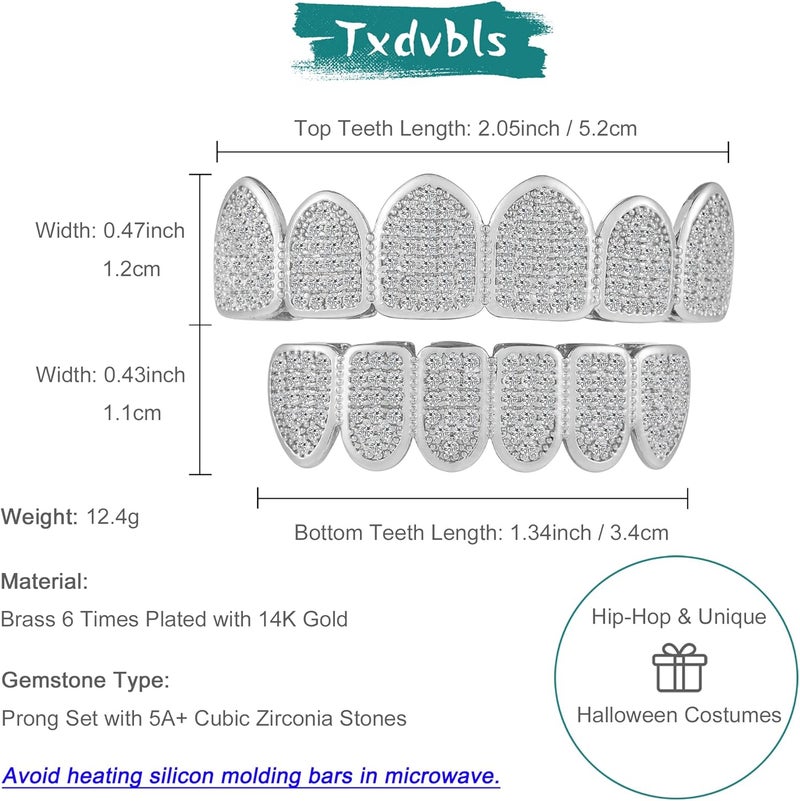 Txdvbls Store Grillz - Gold & Silver 6/8 Teeth Top & Bottom Grillz Set for Men and Women, 14K Gold Plated Teeth Caps for Halloween Costume Accessories - Image 5
